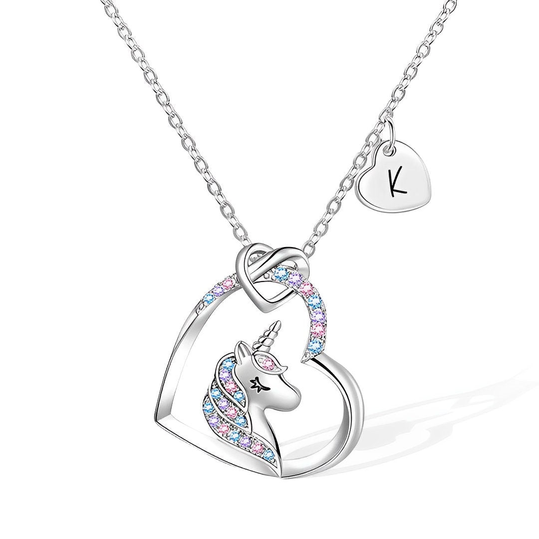 Unicorn Heart Necklace with Custom Initial