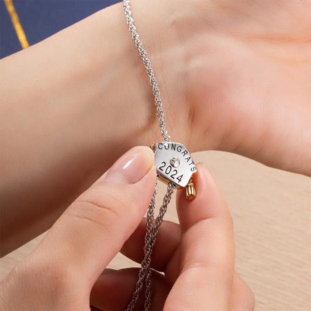 Graduation Cap Bolo Bracelet with Birthstone
