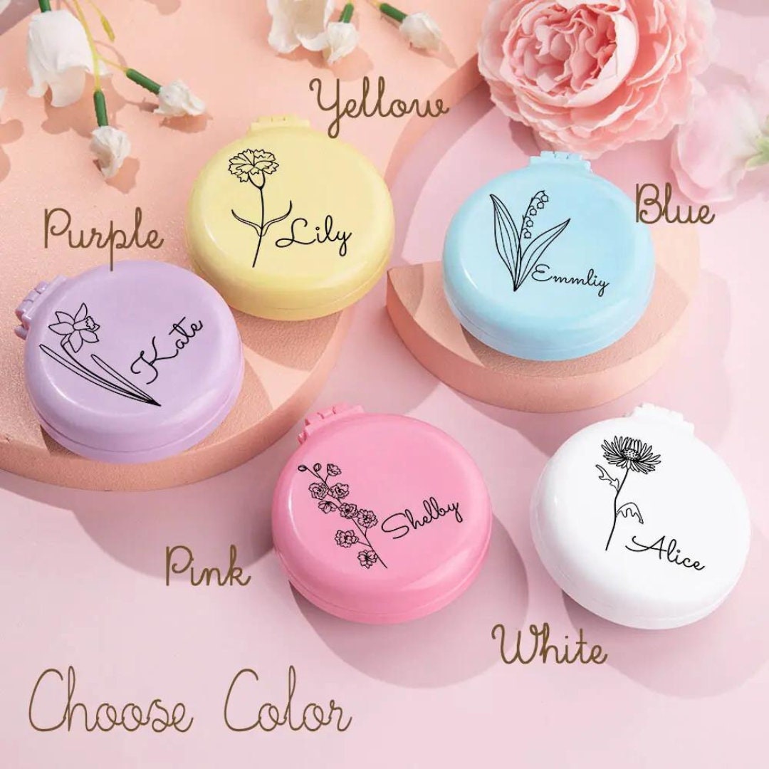Pocket Hair Brush with Customized Birthflower + Name