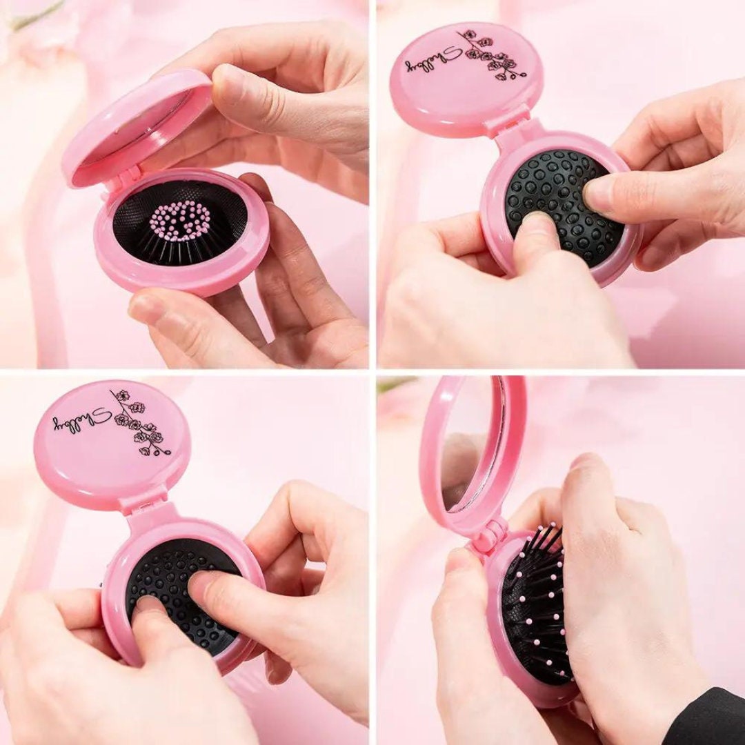 Pocket Hair Brush with Customized Birthflower + Name