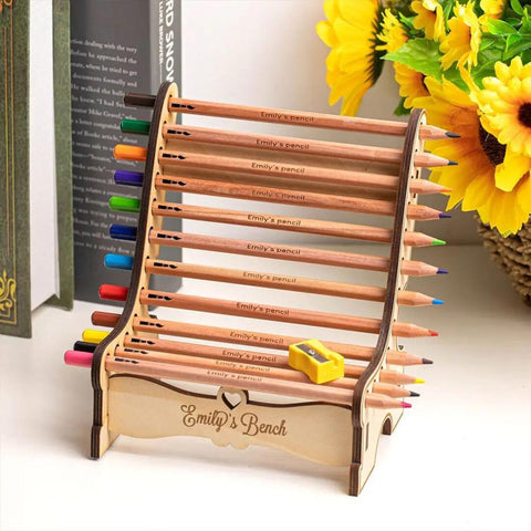 Personalized Wood Colorful Bench Shape Pencil Holder