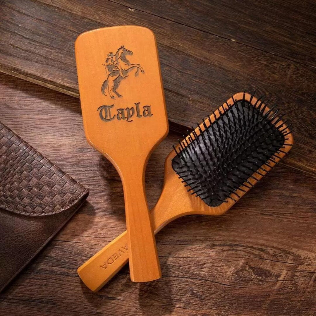 Custom Text Pattern Engraved Horse Brush