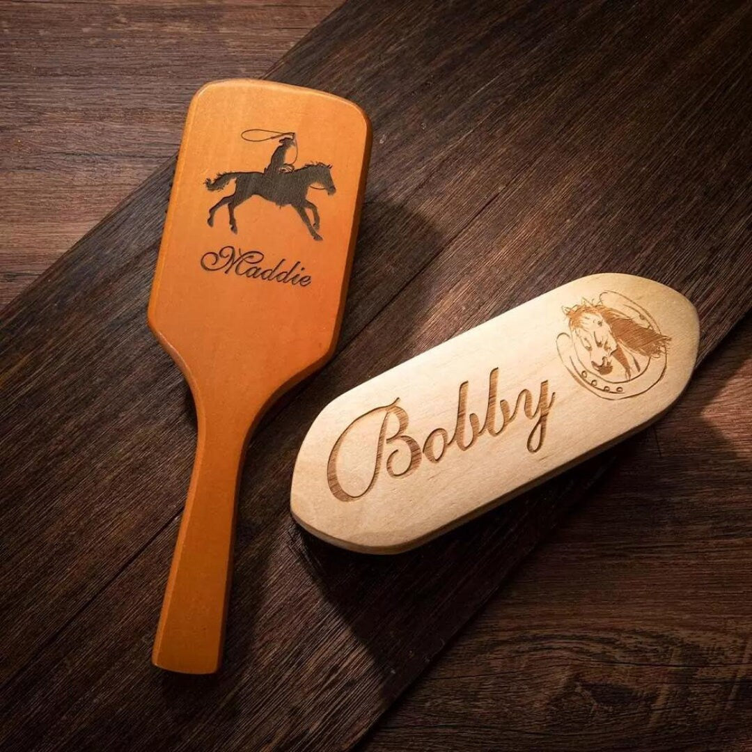 Custom Text Pattern Engraved Horse Brush