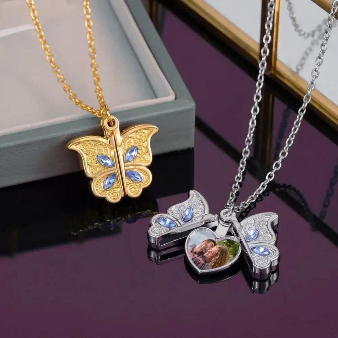 Personalized Butterfly Opening Locket Necklace with Heart