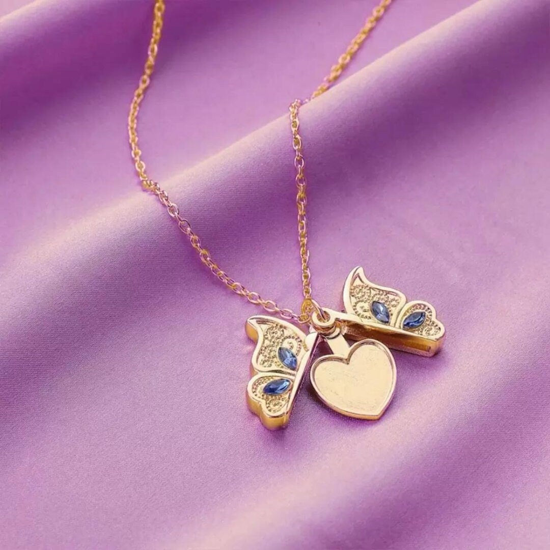 Personalized Butterfly Opening Locket Necklace with Heart