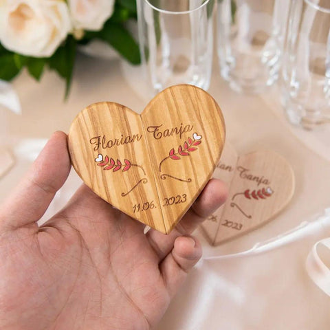 Personalized Wooden Heart Wedding Ring Box with Magnet