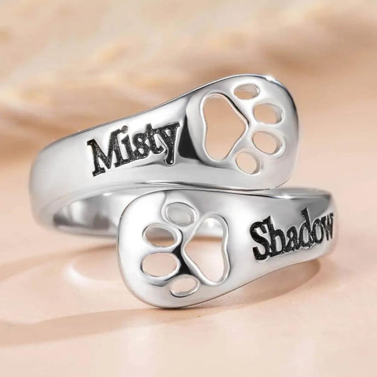 Dog Paw Ring with Custom Engraved Name