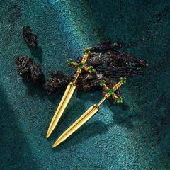 Dark/Gothic Sword Through Ear Illusion Earrings with Custom Birthstones