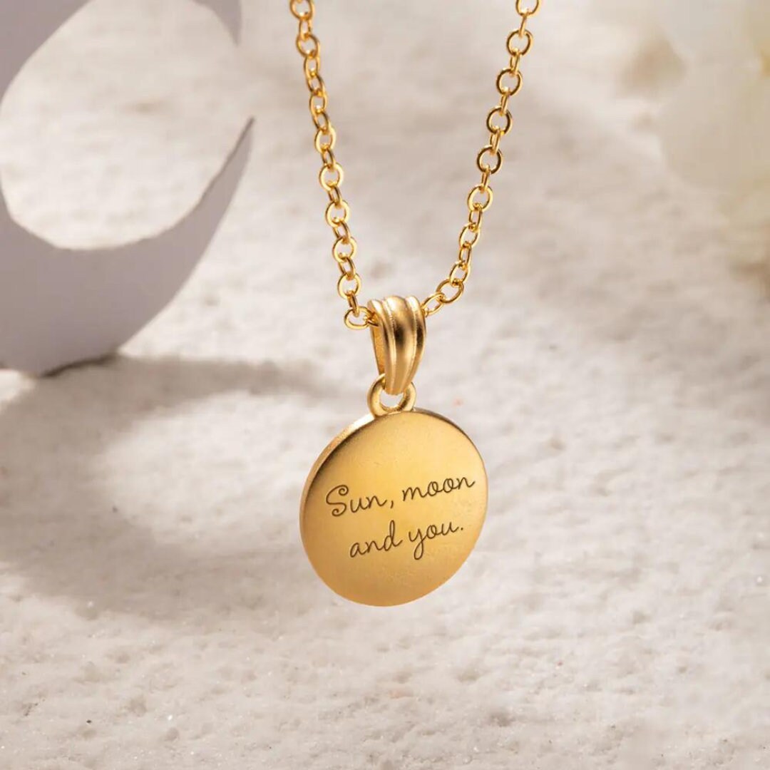 Moonstone Charm Necklace with Custom Backside Engraving