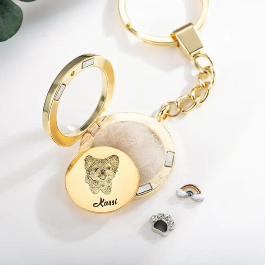 Pet Portrait Fur Holder Locket Keyring with Custom Name