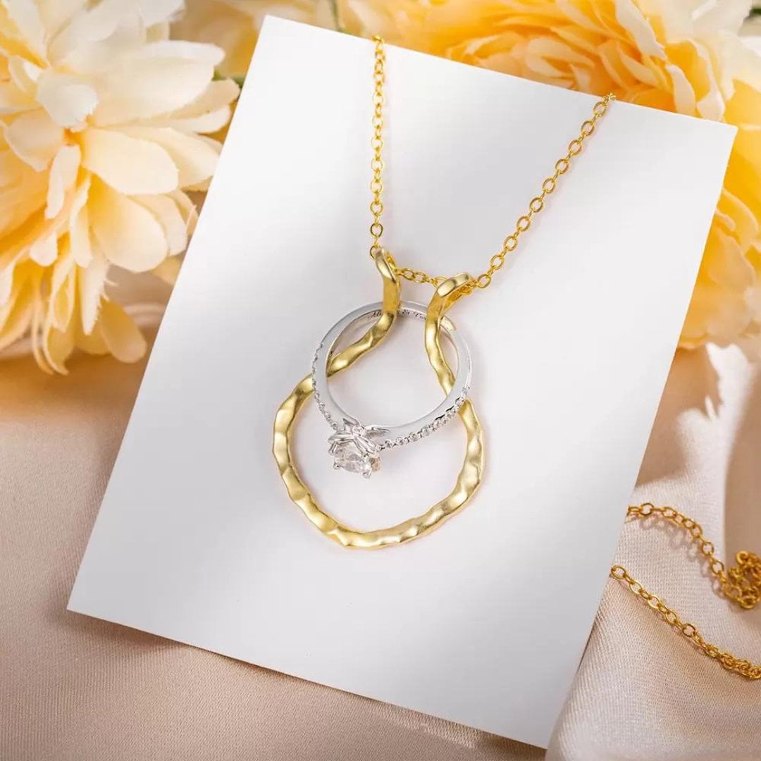 Hammered Wedding Ring Holder Necklace, New Moon and Classic Style