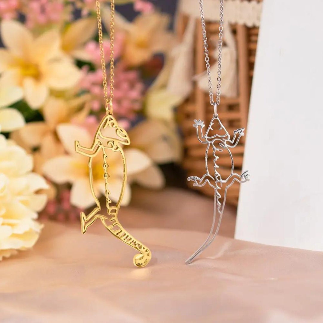 Animal Line Drawing Necklace with Custom Name