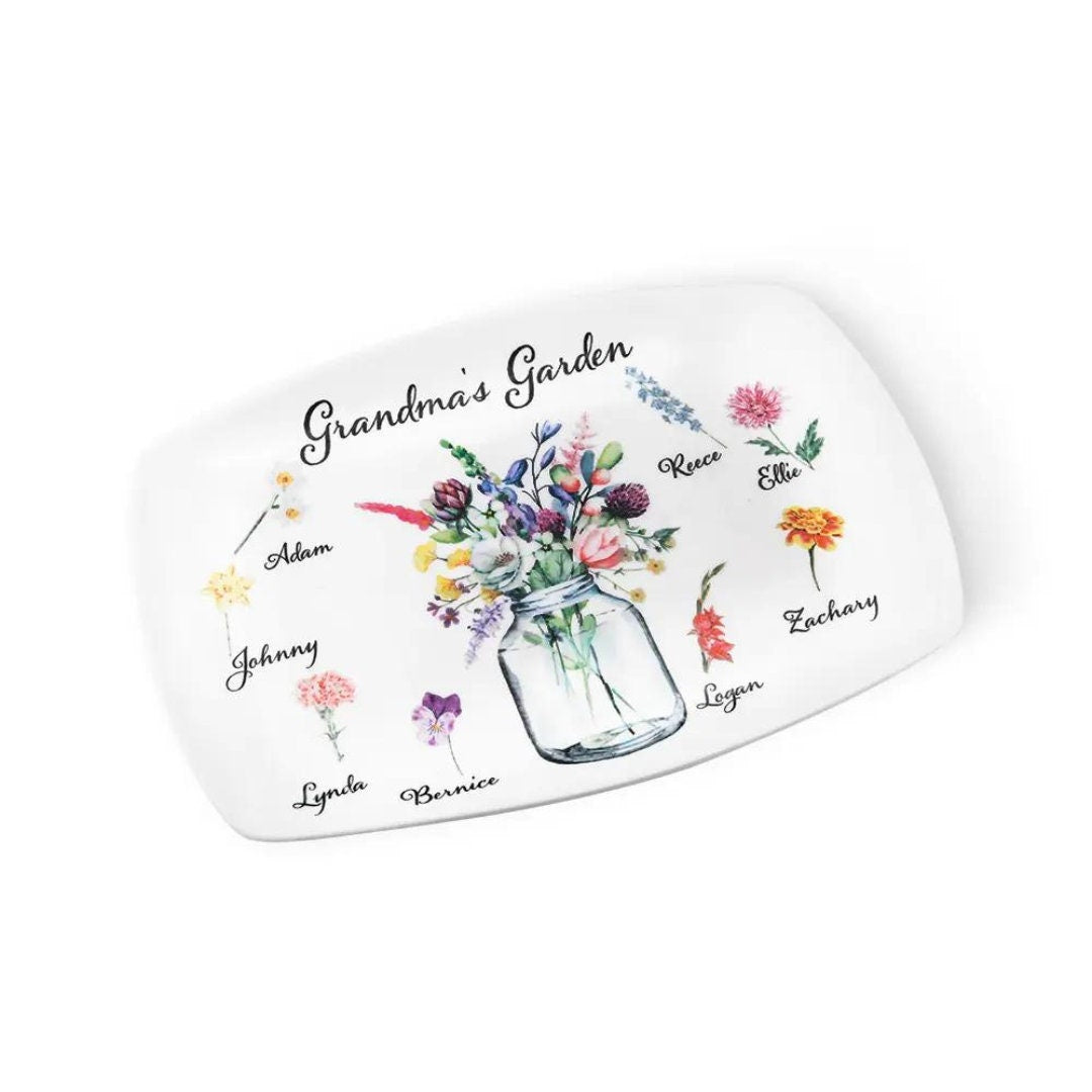 Birth Flower Ceramic Platter With Custom Family Member Names