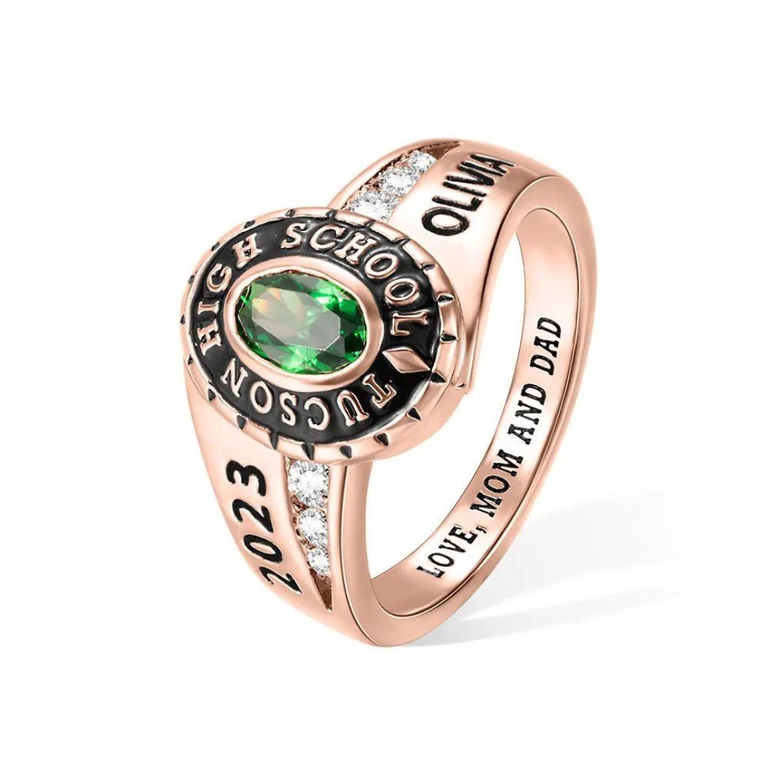 Personalized Graduation Signet Ring with Custom Engravings + Birthstone