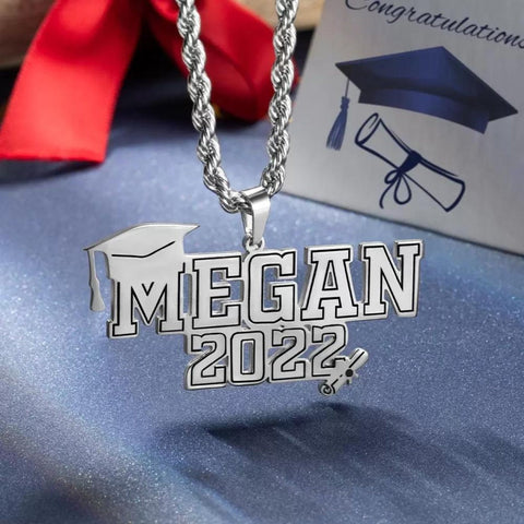 Graduation Cap Necklace with Custom Name and Year