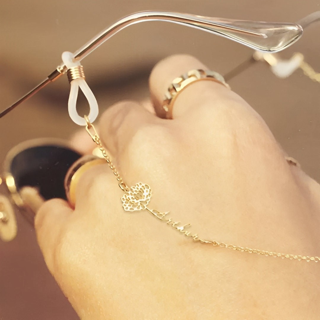 Birth Flower Sunglasses Chain with Custom Name