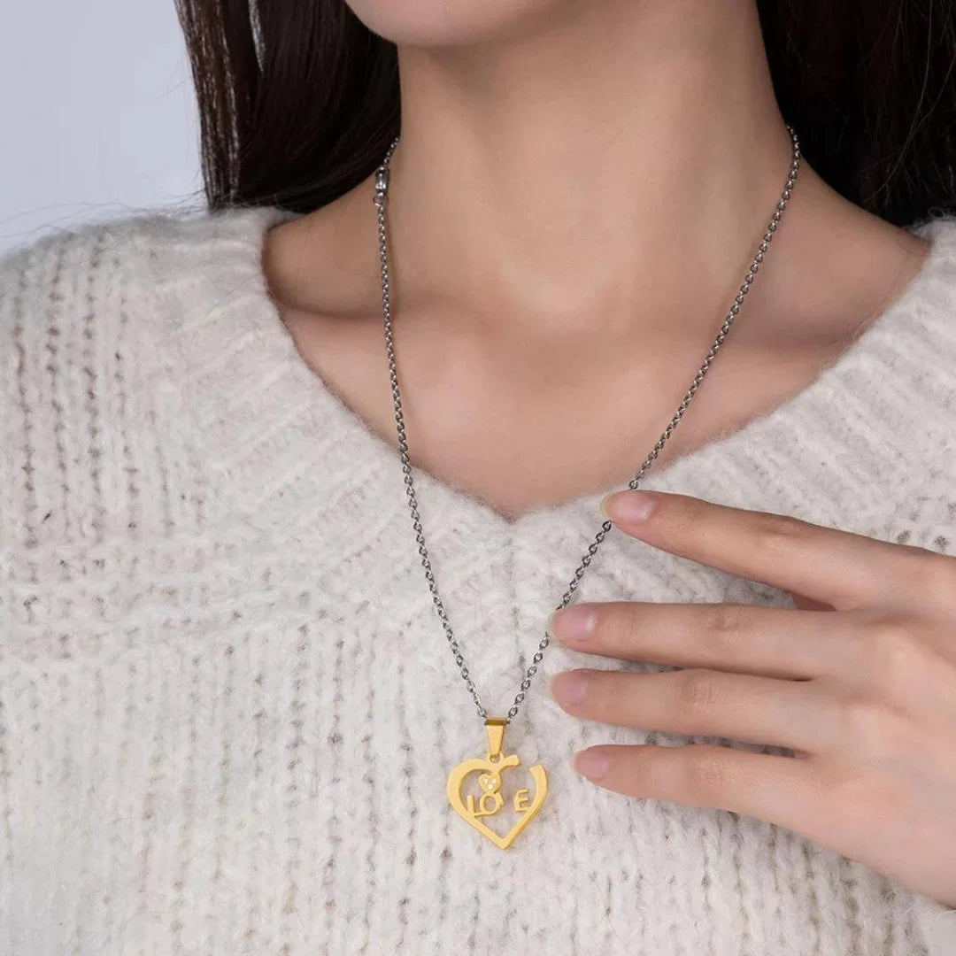 Heart and Key Matching Necklaces with Custom Birthstones