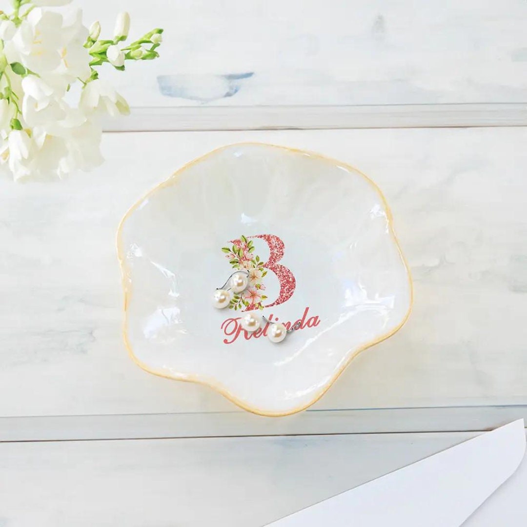 Ceramic Jewelry Dish with Custom Name & Initial