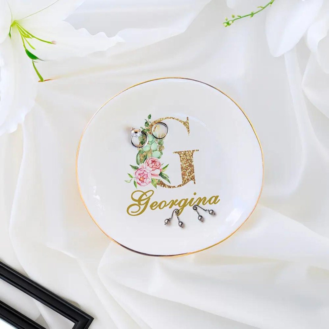 Ceramic Jewelry Dish with Custom Name & Initial