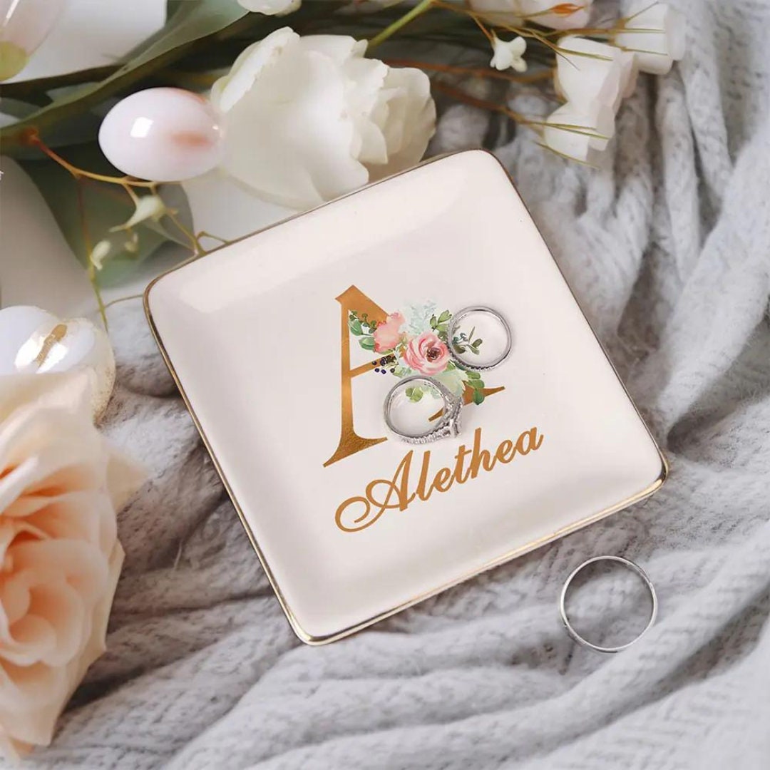 Ceramic Jewelry Dish with Custom Name & Initial