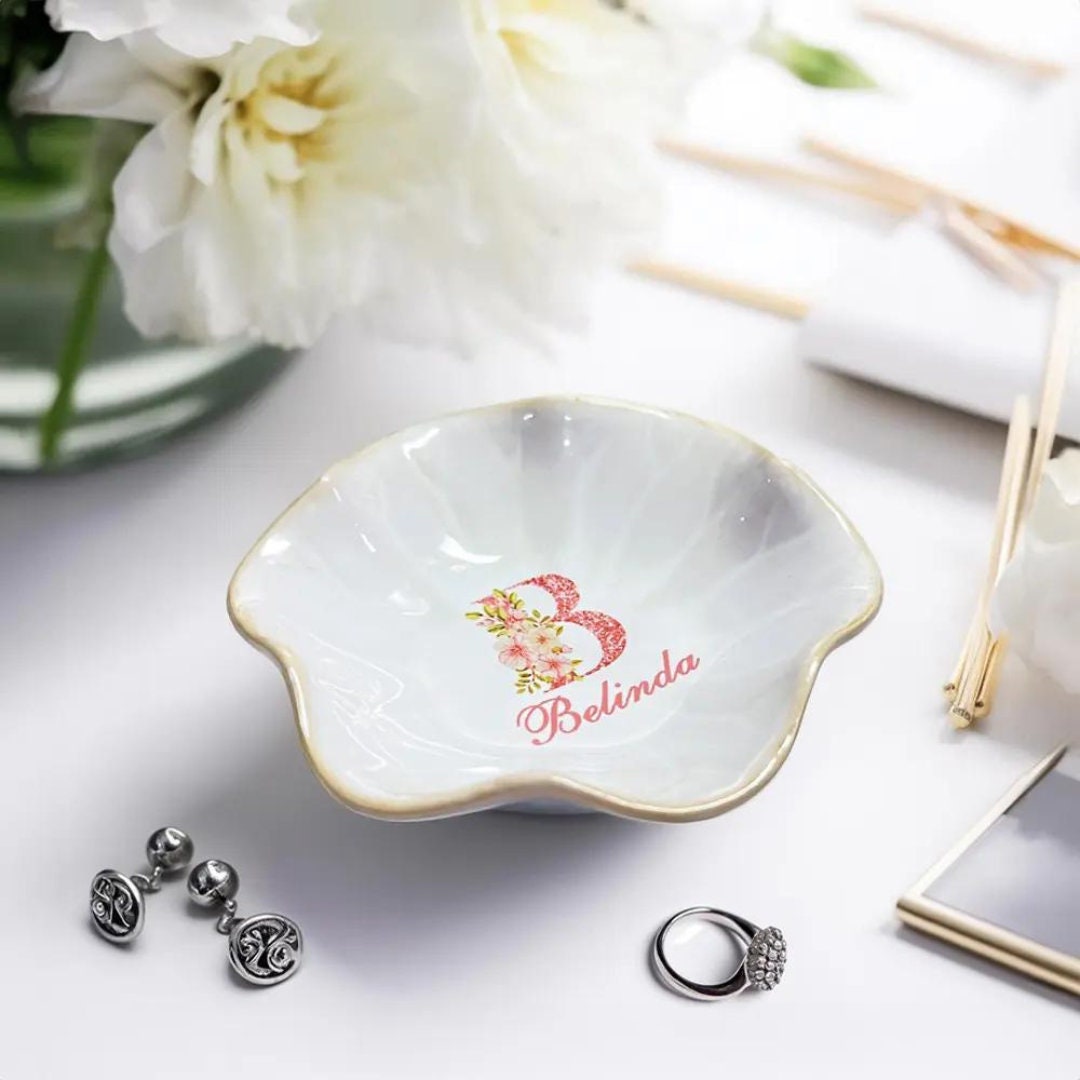 Ceramic Jewelry Dish with Custom Name & Initial