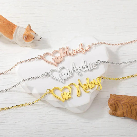 Personalized Dog Paw Name Necklace