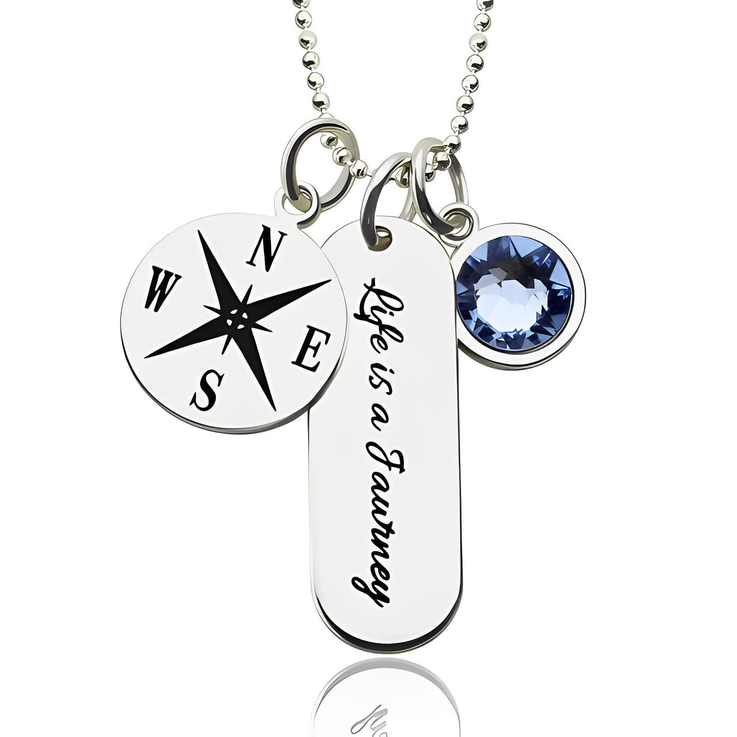 Compass Bar Necklace with Custom Birthstone