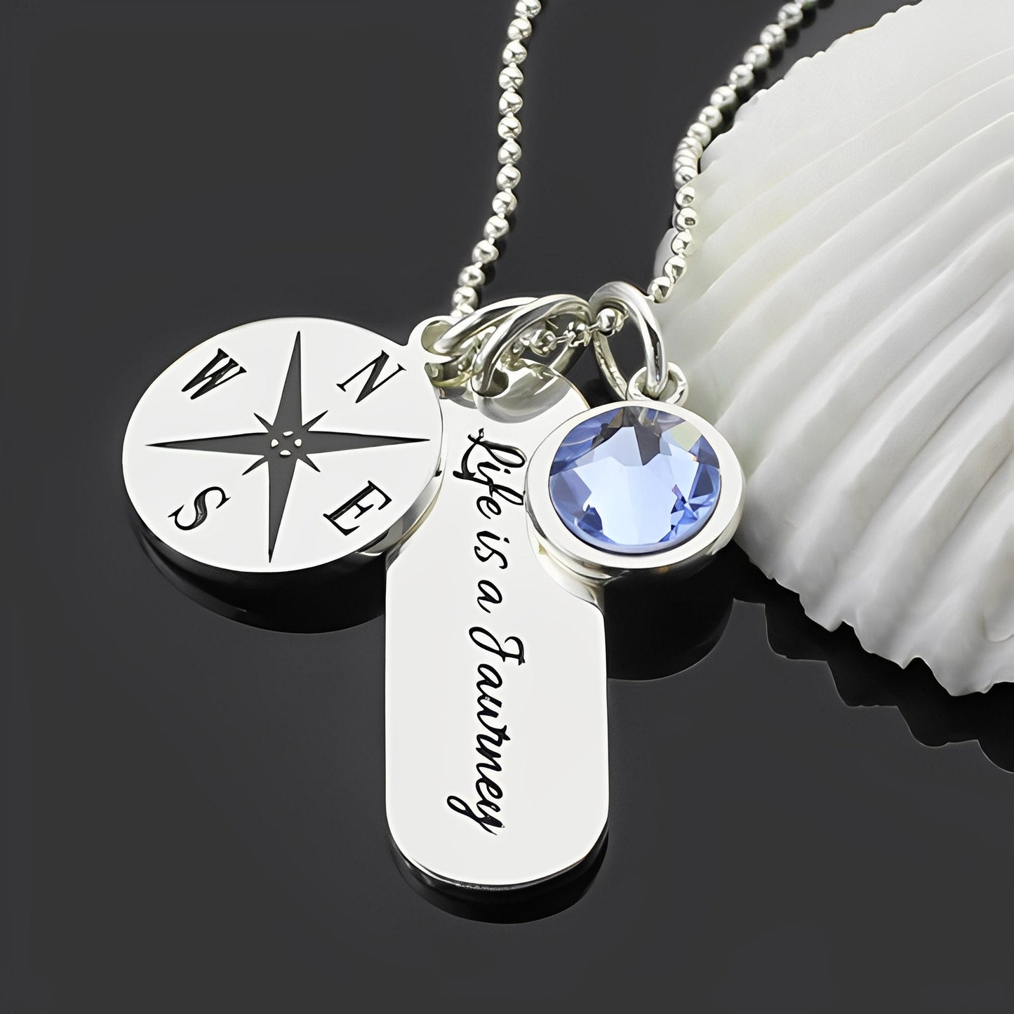 Compass Bar Necklace with Custom Birthstone