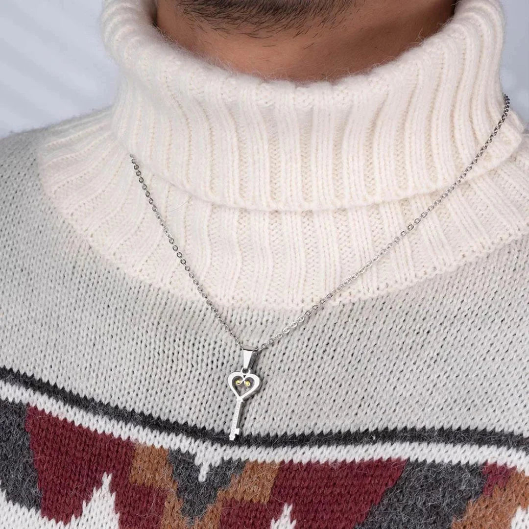 Heart and Key Matching Necklaces with Custom Birthstones
