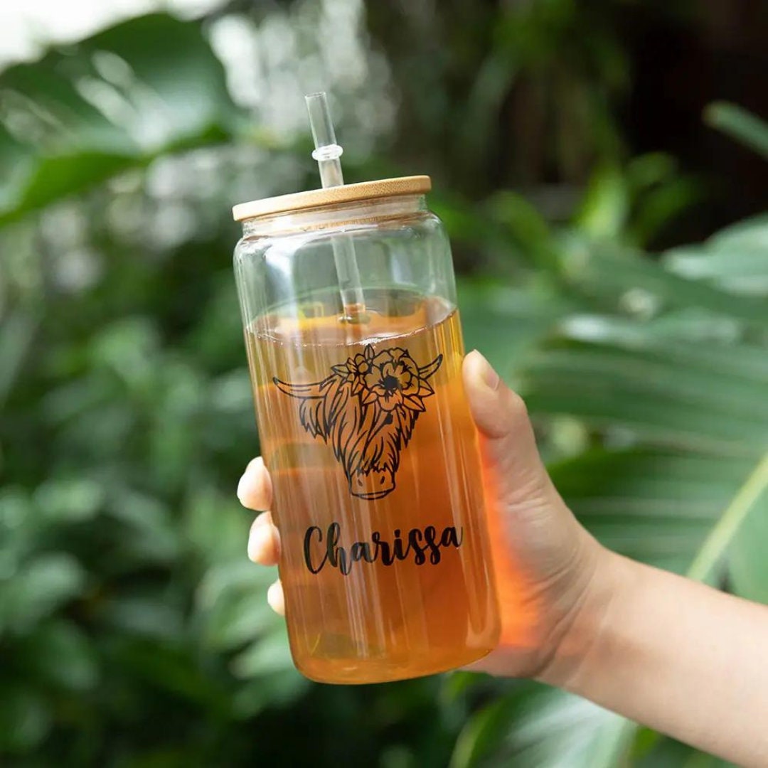 Personalized Name Highland Cow Latte Glass