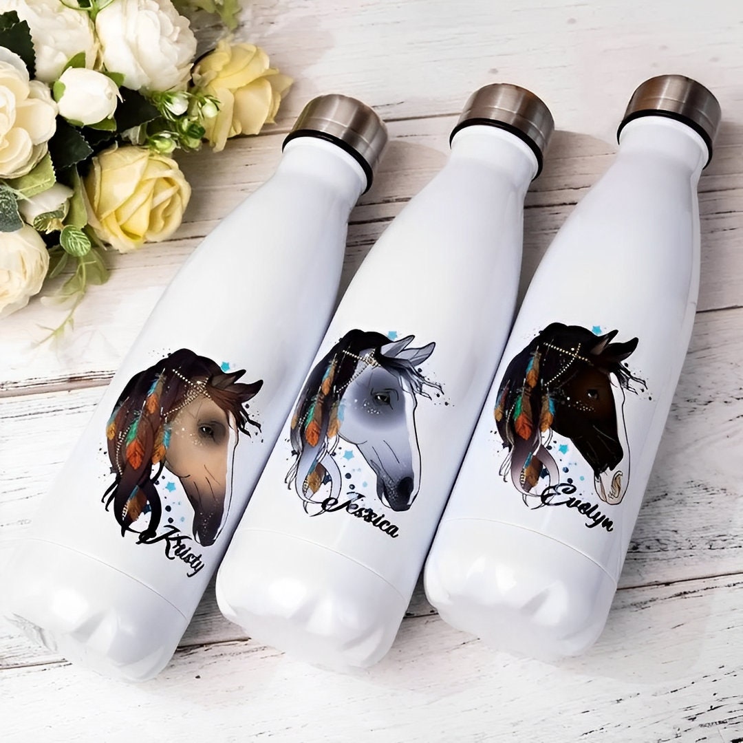 Customized Water Bottle with Graphic Horse Art