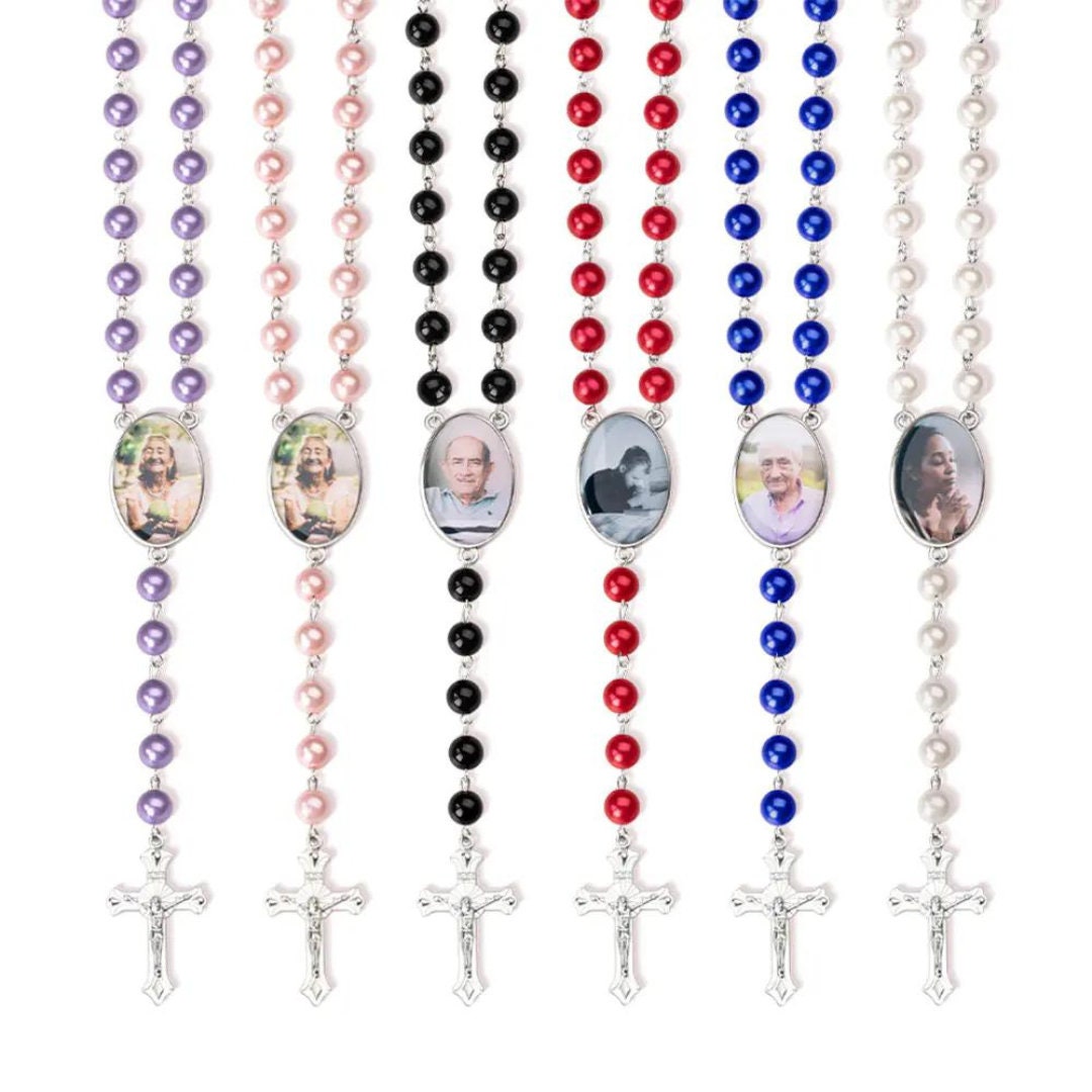 Personalized Catholic Rosary Beads Necklace with Photo