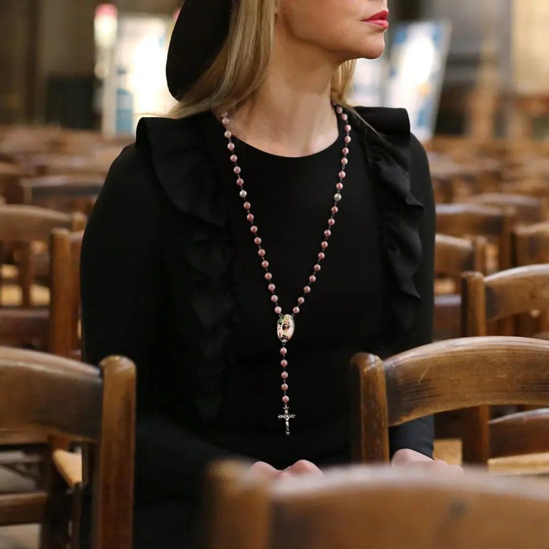 Personalized Catholic Rosary Beads Necklace with Photo