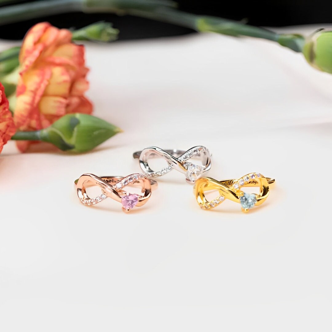 Personalized Infinity Ring with Heart Birthstone