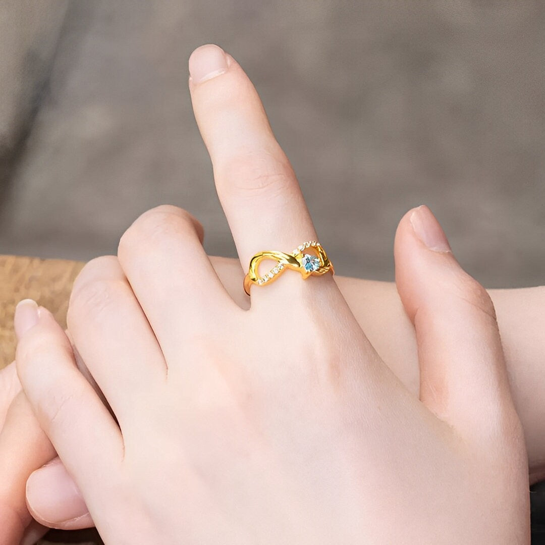 Personalized Infinity Ring with Heart Birthstone