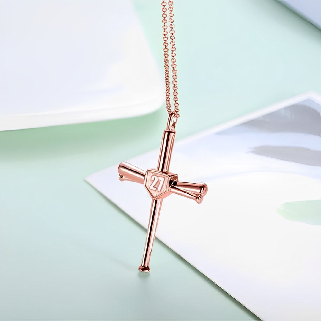 Personalized Baseball Bat Cross Necklace