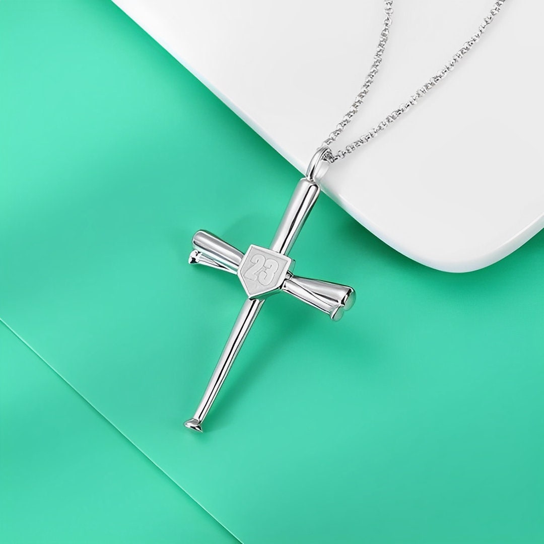 Personalized Baseball Bat Cross Necklace