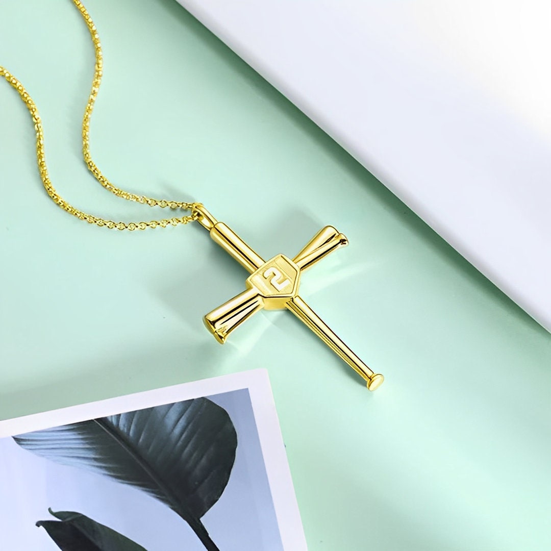 Personalized Baseball Bat Cross Necklace