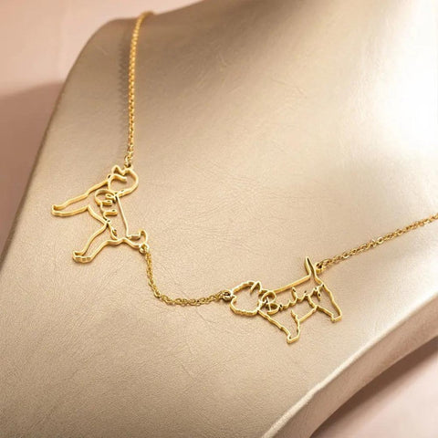 Personalized Dog/Cat Breed Silhouette Line Drawing Necklace