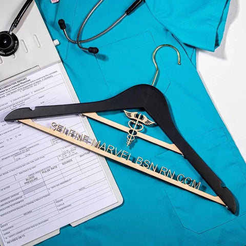 Personalized White Coat Hanger with Caduceus Medical Symbol
