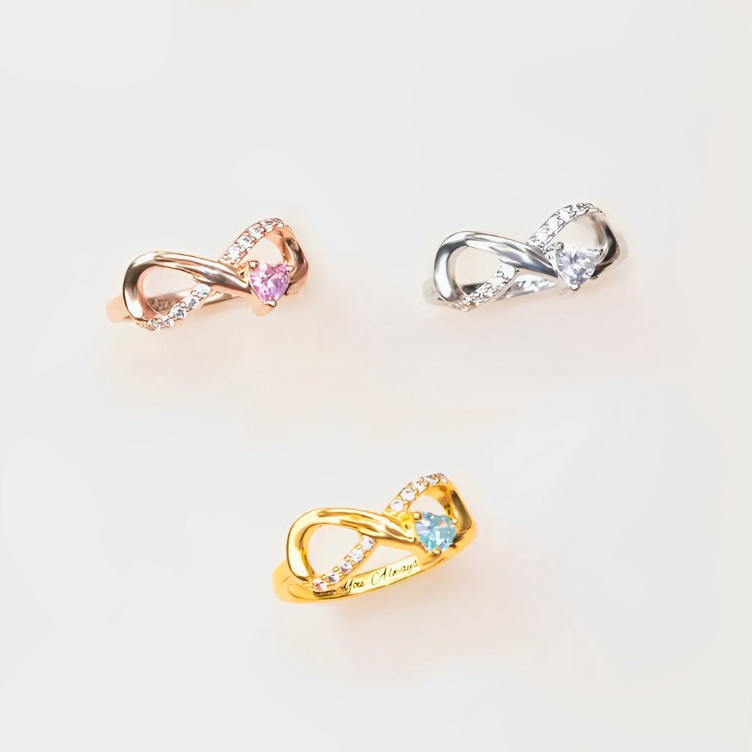 Personalized Infinity Ring with Heart Birthstone