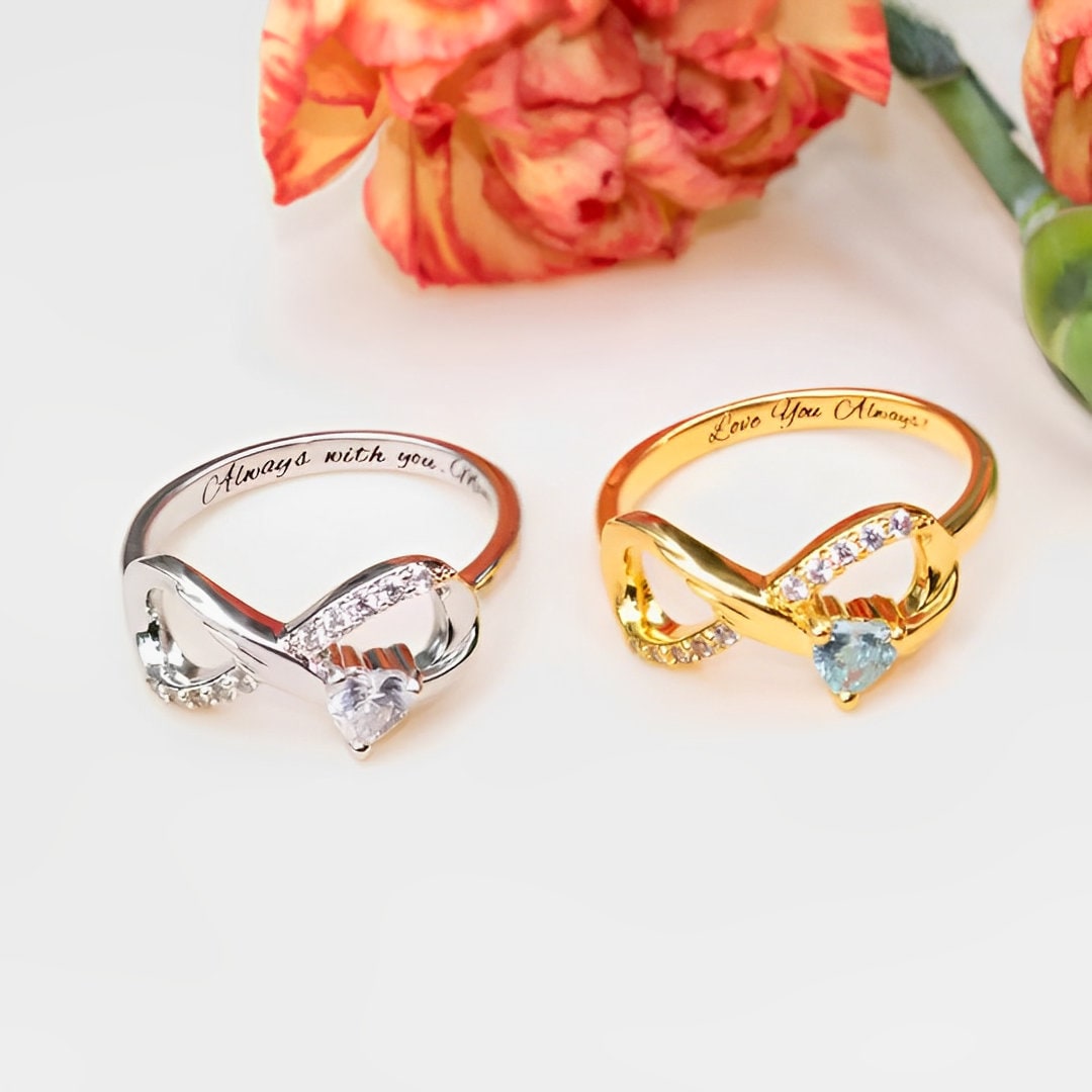 Personalized Infinity Ring with Heart Birthstone