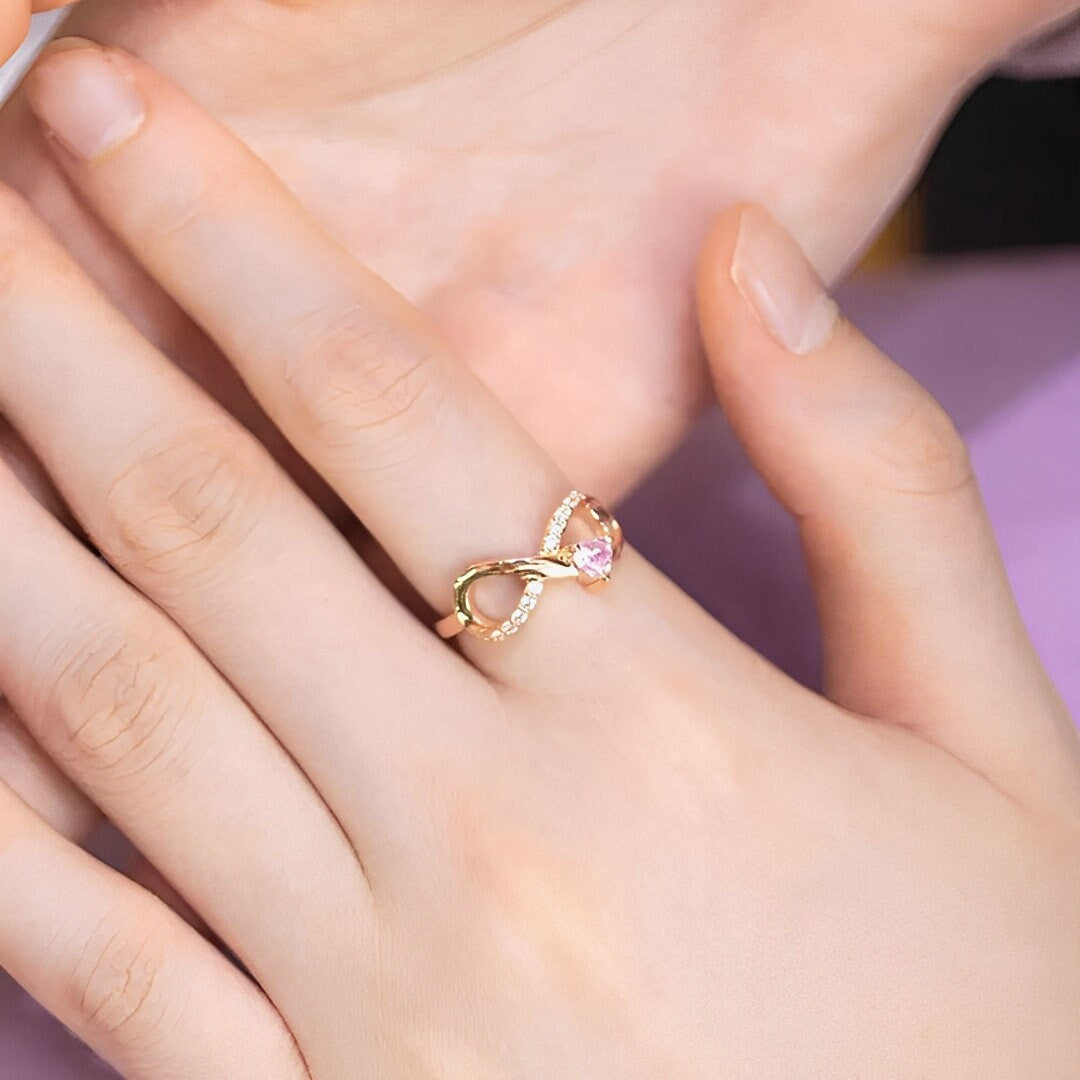 Personalized Infinity Ring with Heart Birthstone