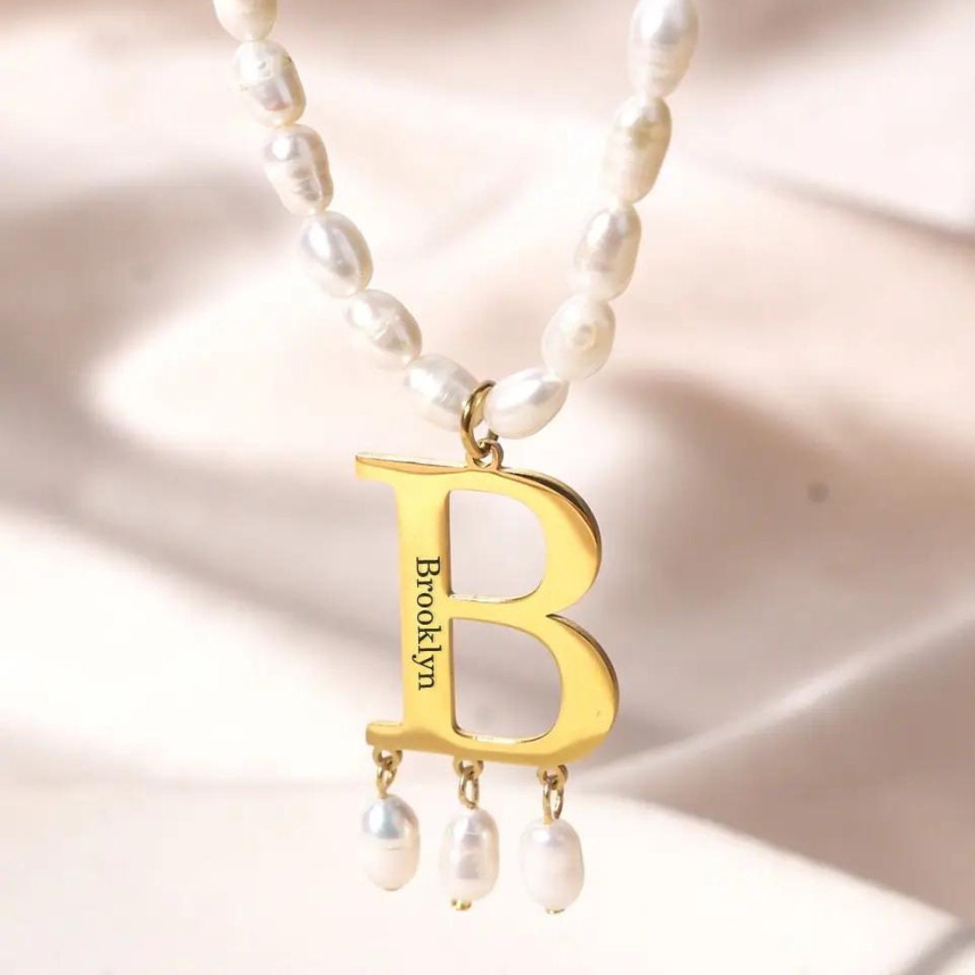 Pearl Necklace with Custom Initial Charm