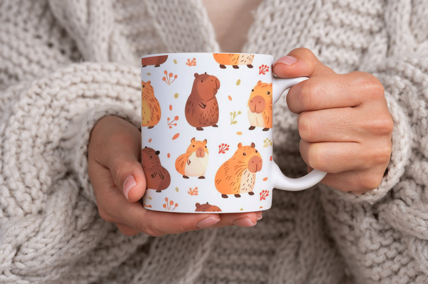 Capybara Print Mug in Chibi Kawaii Style