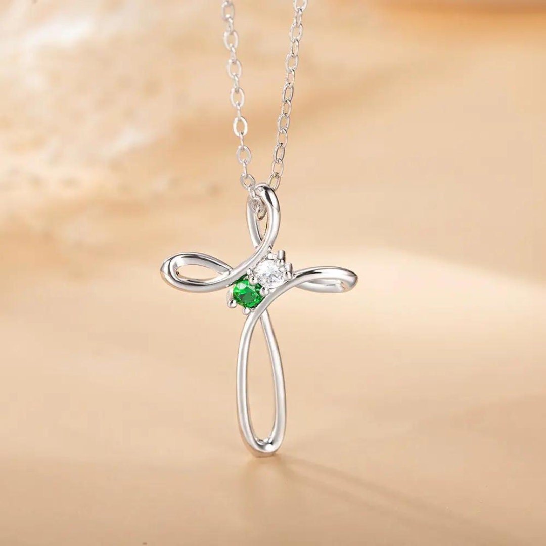 Custom Family Birthstone Cross Necklace