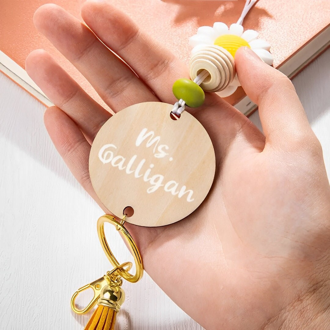 Personalized Wooden Beaded Daisy Lanyard