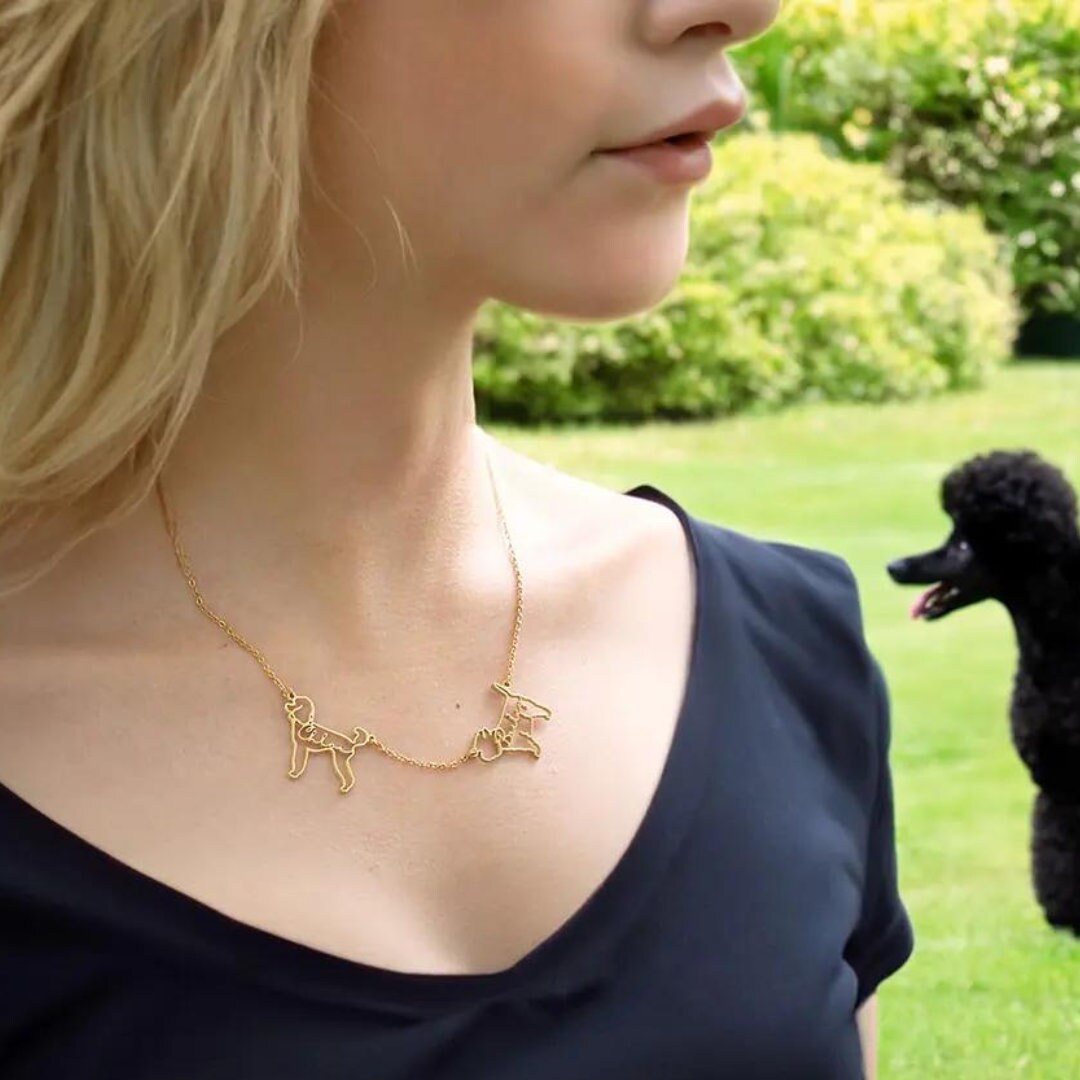 Personalized Dog/Cat Breed Silhouette Line Drawing Necklace