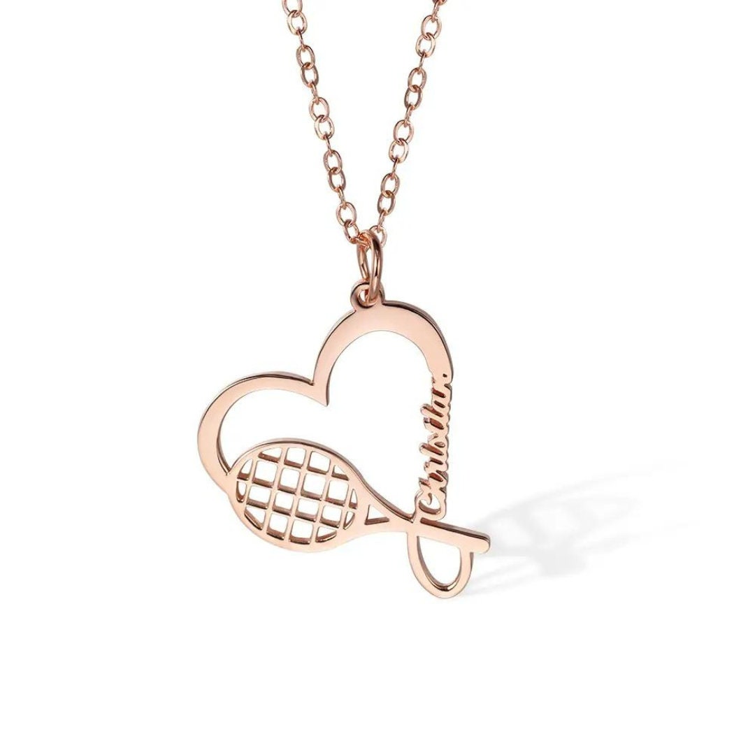 Personalized Name Tennis Racket Heart Necklace