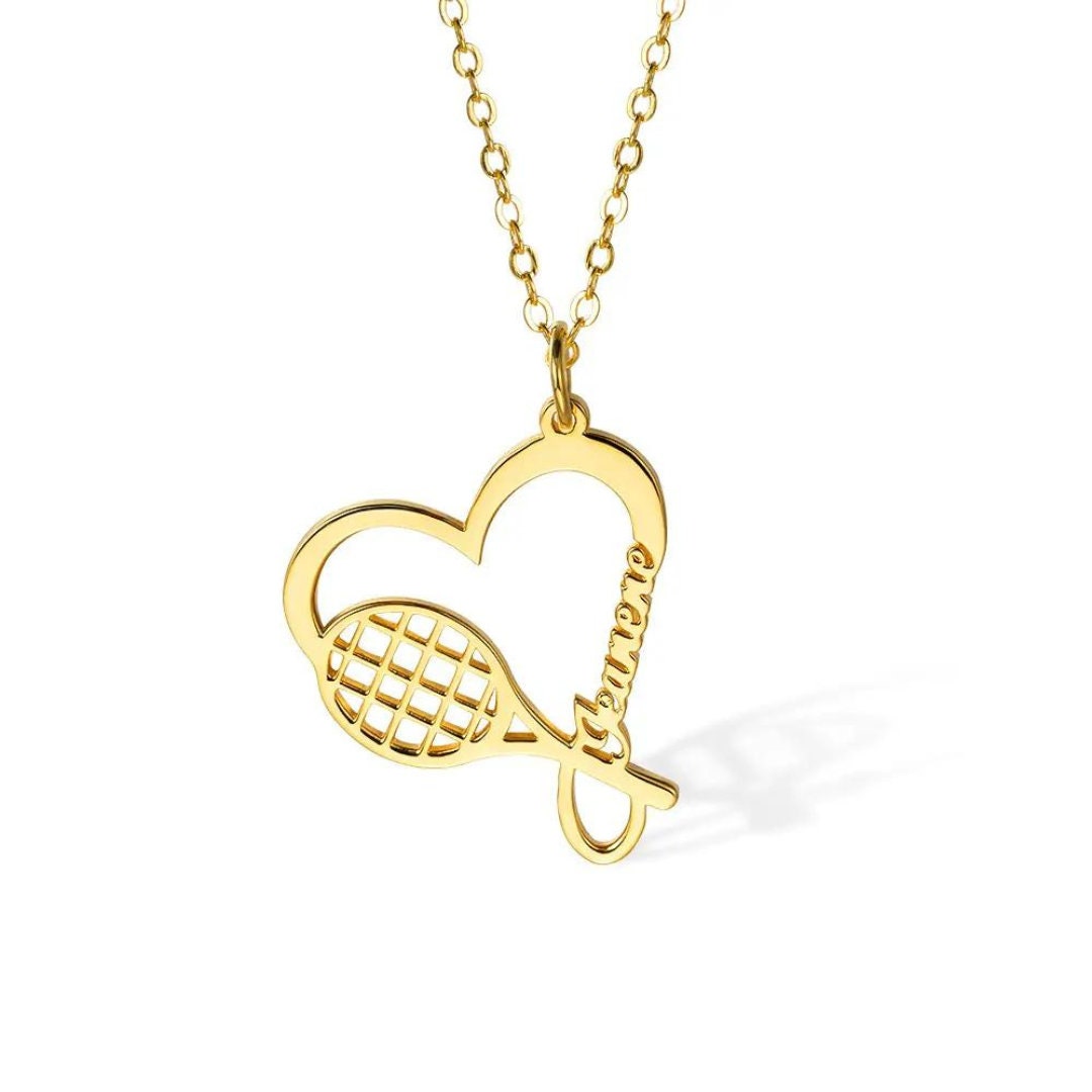Personalized Name Tennis Racket Heart Necklace